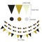 21 Pieces Party Decoration, Black and Gold Hanging Paper Fans, Pom Poms Flowers, Garlands String Polka Dot and Triangle Bunting Flags for Birthday Parties Wedding Décor, Table & Wall Decorations
